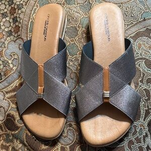 ANDRE ASSOUS Metallic Gray and Tan Sandals